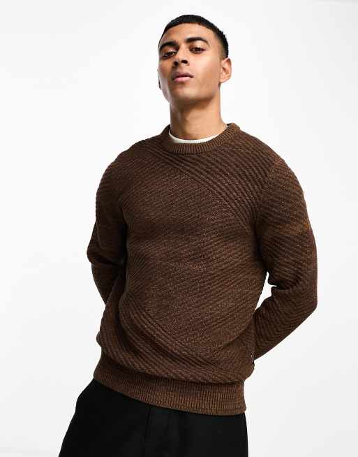 Mens brown best sale crew neck jumper