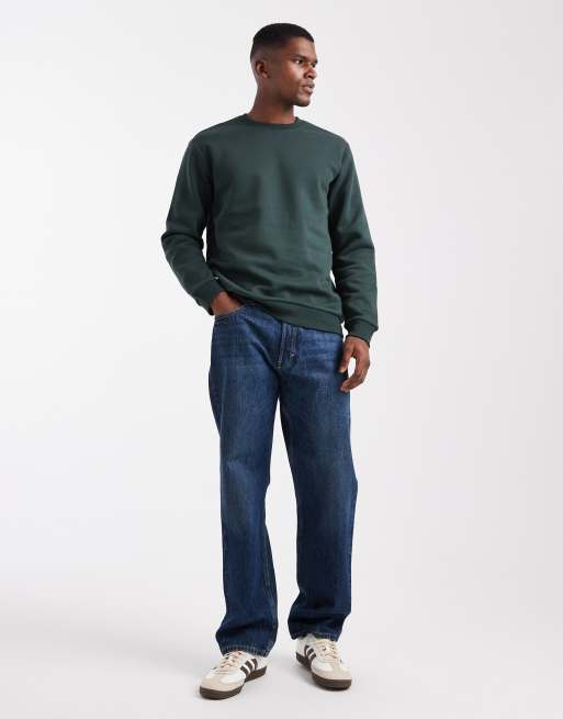 ONLY & SONS crew neck sweatshirt in dark green, 2 of 5