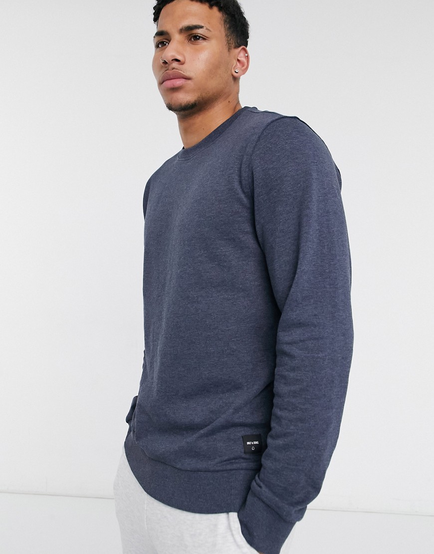 Only & Sons crew neck sweatshirt in navy blue-Blues