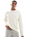 [ONLY & SONS] ONLY & SONS crew neck textured drop shoulder jumper in cream-White XS Antique White