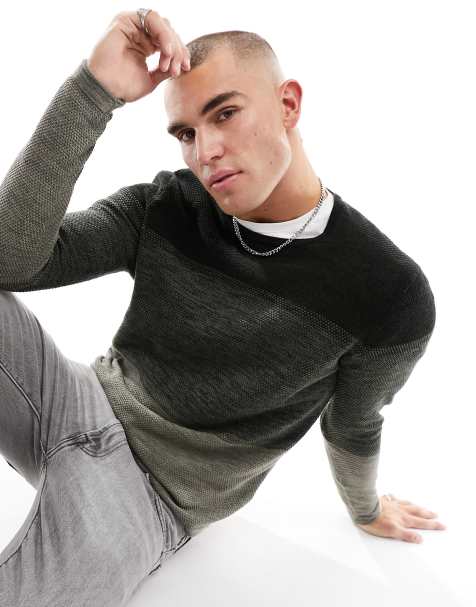 ONLY & SONS crew neck textured knit jumper in dark green - view 1
