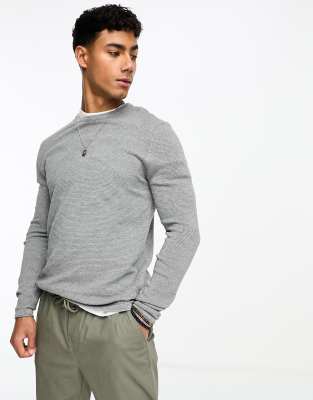 crew neck textured knit sweater in gray