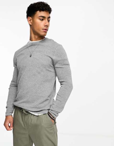 ONLY & SONS crew neck textured knit sweater in gray - view 1