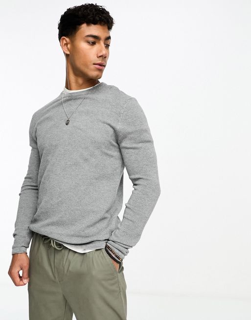 ONLY & SONS crew neck textured knit sweater in gray