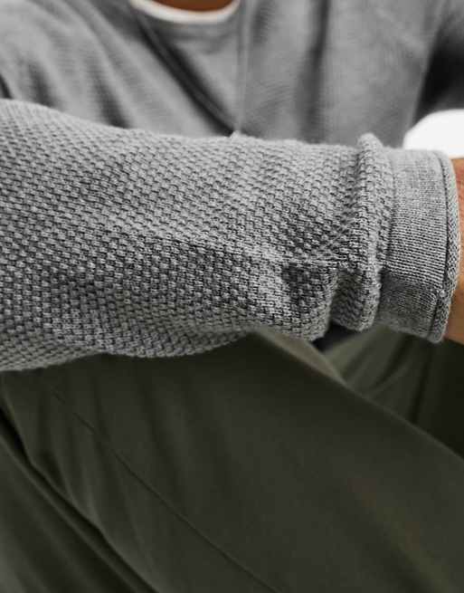 ONLY & SONS crew neck textured knit sweater in gray, 3 of 4