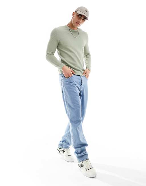 ONLY & SONS crew neck textured knit sweater in sage green