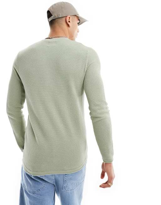 ONLY & SONS crew neck textured knit sweater in sage green