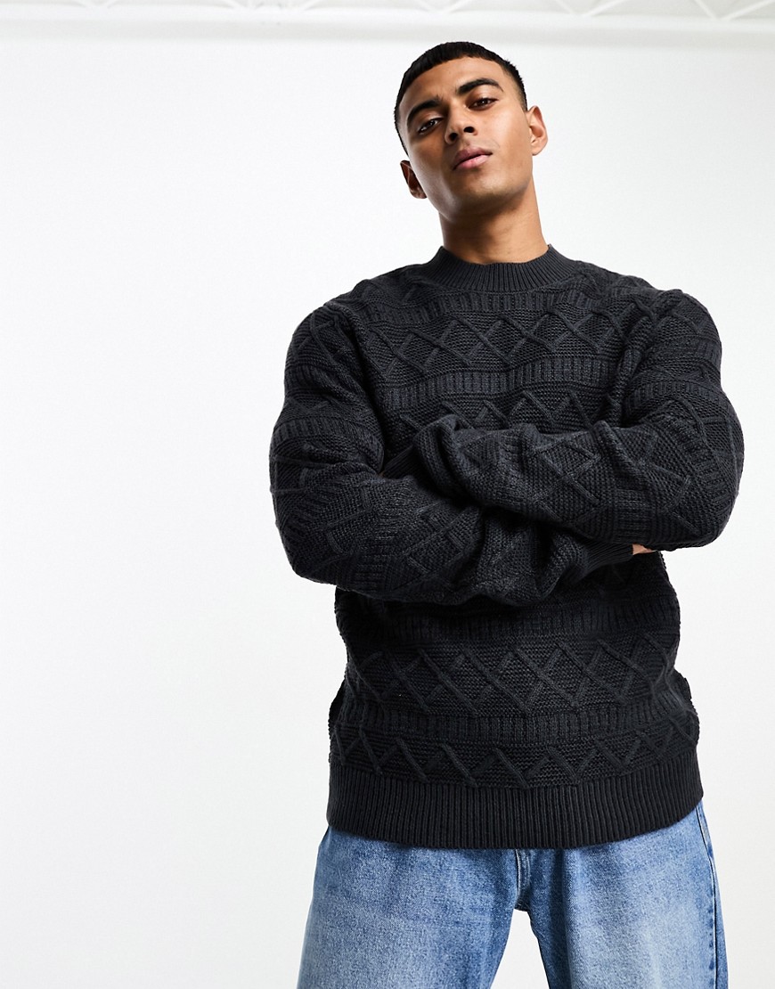ONLY & SONS crew neck textured knitted jumper in navy