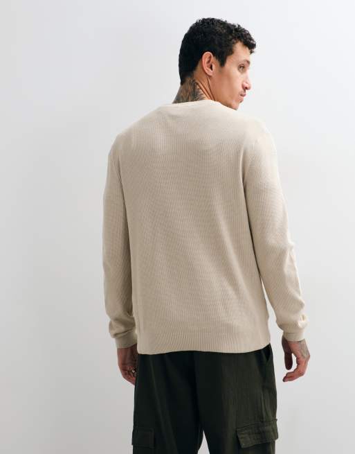 ONLY & SONS crew neck waffle knit jumper in beige, 5 of 5