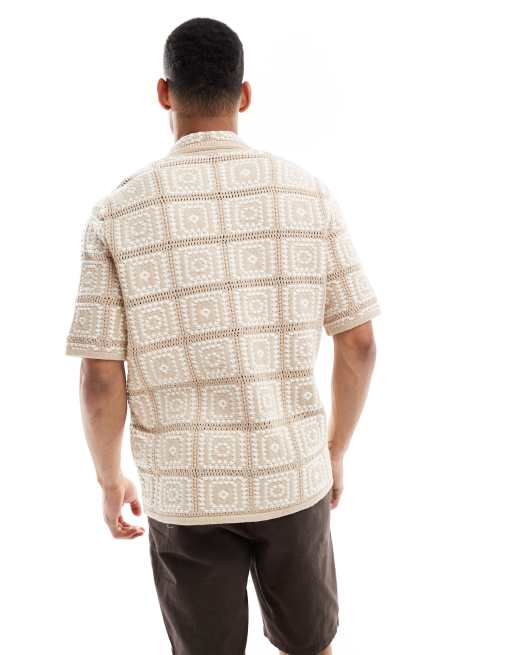 ONLY & SONS crochet relaxed fit shirt in beige, 2 of 4