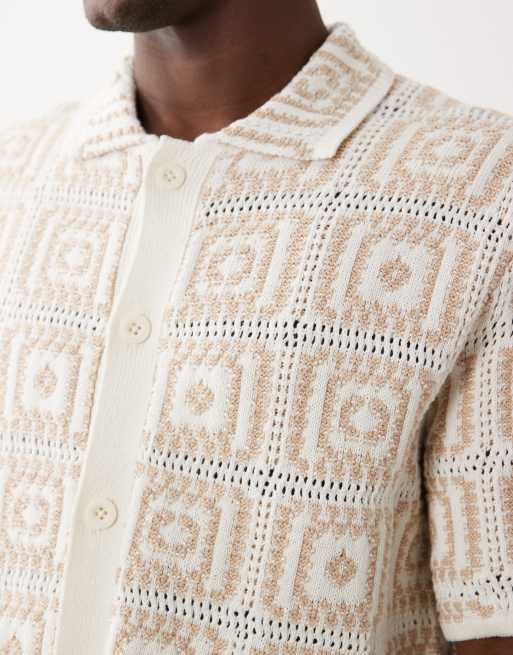 ONLY & SONS crochet relaxed fit shirt in cream, 5 of 5