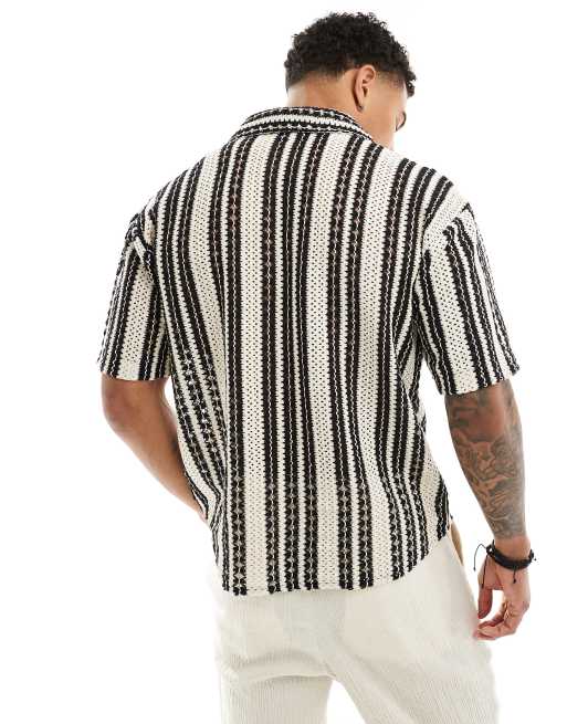 Only & Sons crochet shirt in beige with black stripe | ASOS