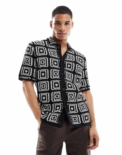 ONLY & SONS crochet shirt in black - view 1