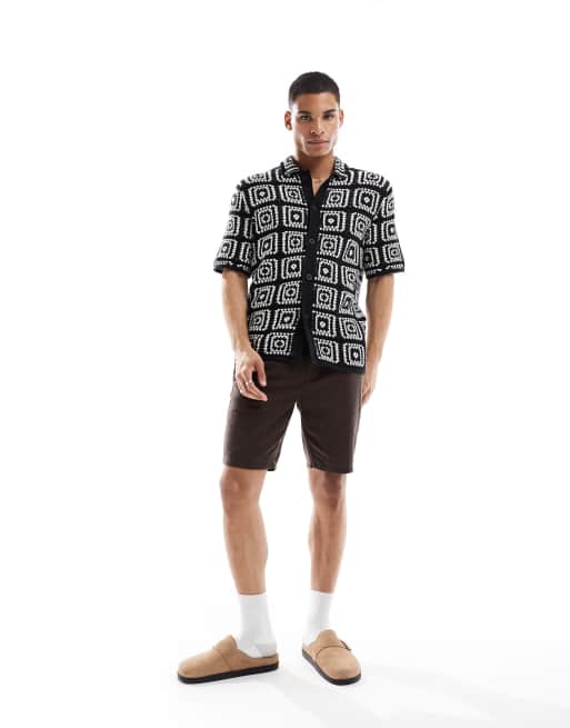 ONLY & SONS crochet shirt in black