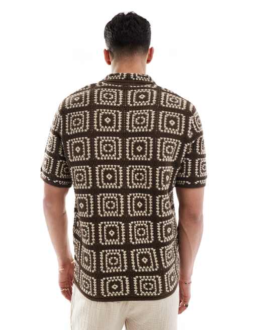 ONLY & SONS crochet shirt in brown
