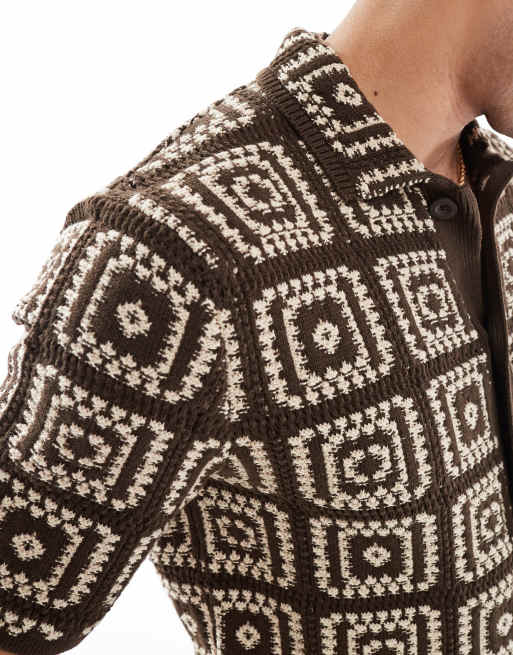 ONLY & SONS crochet shirt in brown