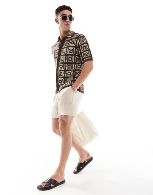 ONLY & SONS crochet shirt in brown