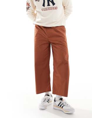 cropped barrel leg pants in washed brown