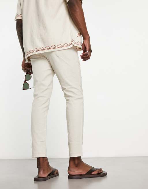 ONLY & SONS - Cropped broek van linnenmix in beige, 3 van 4