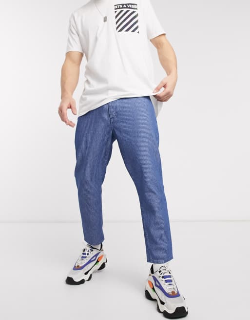 Only & Sons cropped comfort fit pin stripe jeans in mid blue | ASOS