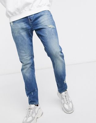G-Star Skinny Fit Distressed Jeans In Mid Wash, 44% OFF