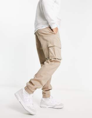 Only & Sons Cuffed Cargo Pants In Slim Fit Stone-neutral