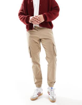 Only & Sons Cuffed Cargo Pants In Slim Fit Stone-neutral