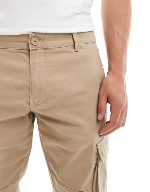 Only & Sons cuffed cargo pants in slim fit stone | ASOS