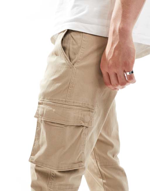 Stone Cotton Cuffed Cargo Trousers