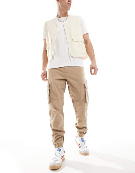 Only & Sons cuffed cargo pants in stone - view 1