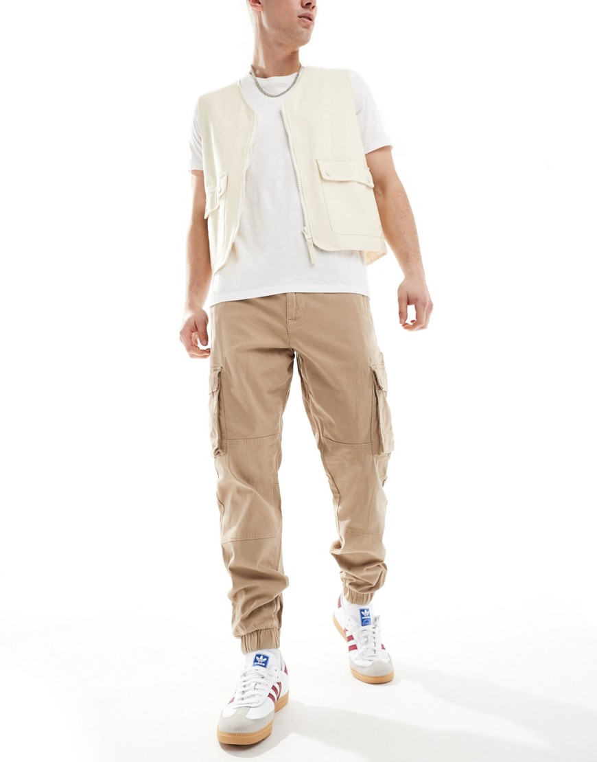 Only & Sons Cuffed Cargo Pants In Stone-neutral