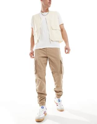 Only & Sons cuffed cargo pants in stone