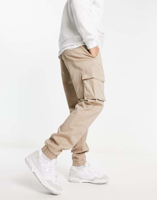 Only & Sons slim fit cargo trouser with cuffed bottom in khaki