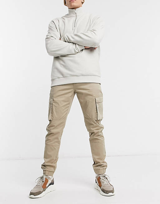 Only & Sons cuffed cargo trousers in slim fit stone
