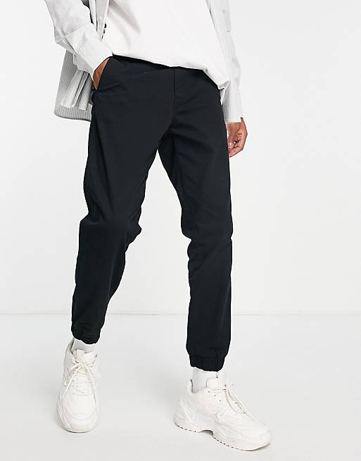 Men Only & Sons cuffed slim fit chinos in black 