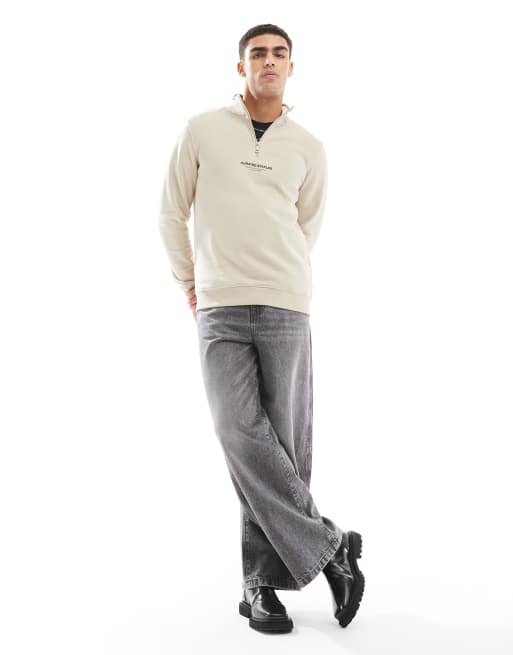 ONLY & SONS curated high neck 1/4 zip sweater in stone | ASOS