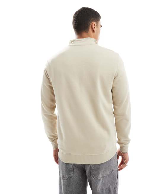 ONLY & SONS – Curated – Hochgeschlossenes Sweatshirt in Steinbeige mit kurzem Reißverschluss, 4 von 4