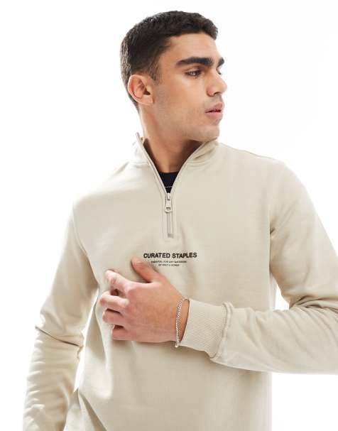Only & Sons - Curated - Maglione accollato color pietra con zip corta - view 1