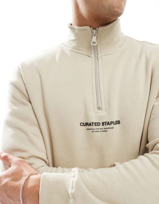 Only & Sons - Curated - Maglione accollato color pietra con zip corta, 3 di 4