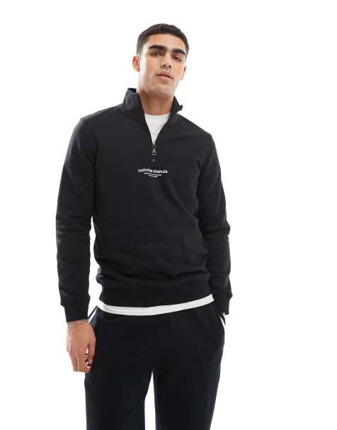 Only & Sons - Curated - Sort højhalset sweater med 1/4 lynlås - view 1
