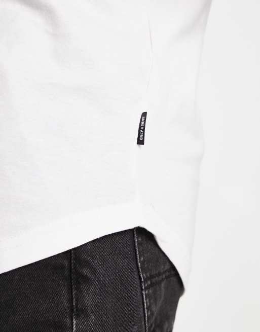 Only & Sons Curve - Confezione da 3 t-shirt con fondo arrotondato bianche, 3 di 4