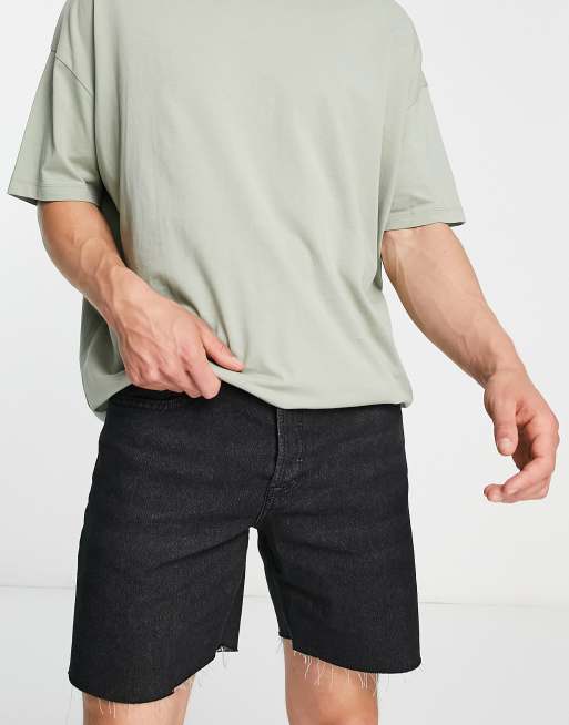 Only Sons cut off denim short in black vintage wash