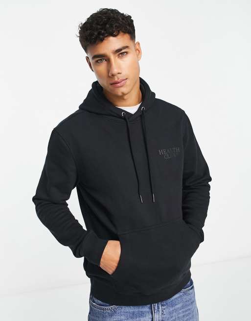 Only & Sons – Czarna bluza oversize z kapturem z nadrukiem „Health Club” 