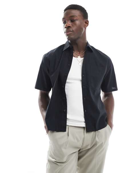 ONLY & SONS boxy fit linen mix shirt in black