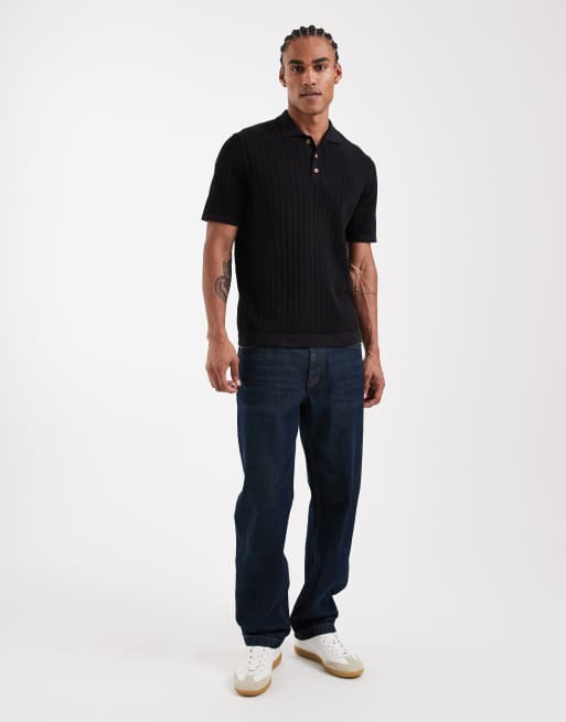 Only & Sons – Czarna koszulka polo z ażurowej dzianiny, 2 z 5
