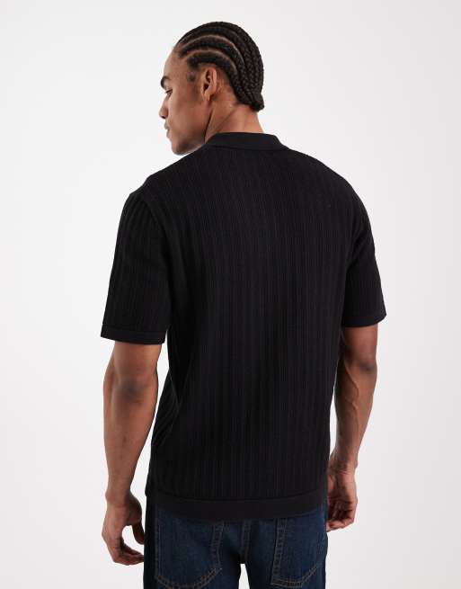Only & Sons – Czarna koszulka polo z ażurowej dzianiny, 3 z 5