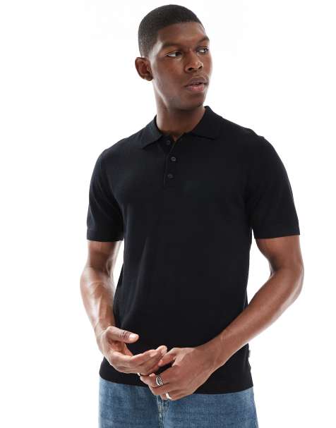 ONLY & SONS knitted polo in black