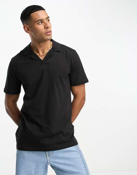Only & Sons – Czarna koszulka polo z kołnierzykiem kubańskim - view 1