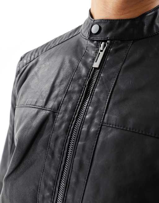 Only & Sons – Czarna kurtka typu racer ze sztucznej skóry, 3 z 4