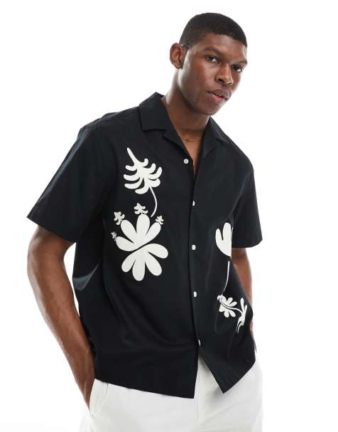 ONLY & SONS loose fit embroidered shirt in black